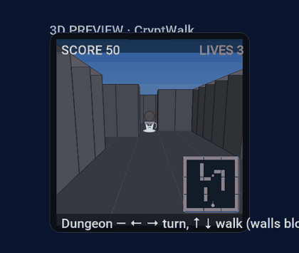 A first-person 3D dungeon built with the Game Builder